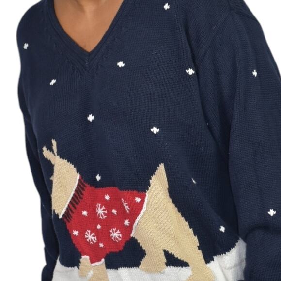 Liz Claiborne Christmas Sweater Blue Vintage Dog Scottie Snow Holiday Festive XL - Picture 4 of 14